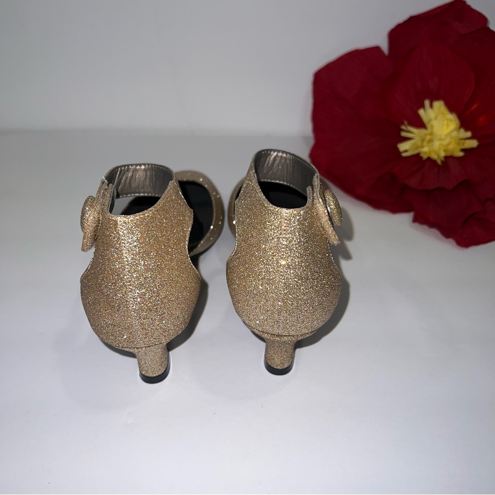 Array Gold Glitter Round Toe Ankle Strap Heeled S… - image 6